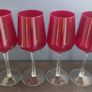 Fabulous Set of Four Hand Blown Ruby Red/Clear Stemmed Large Universal Shaped Wine Glasses in Excellent Condition Image 3
