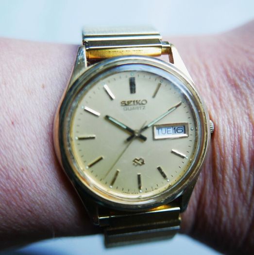 Vintage Rare 1980s Seiko SQ 8C23-6010 Day Date Quartz Gold Plated Gents Watch