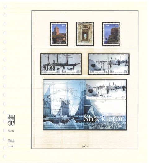 Collection: Ireland 2003-4 Ireland Stamp collection on Linder pages in Lindner album Mint Never Hinged (MNH). Adverts shows 14 images of contents
