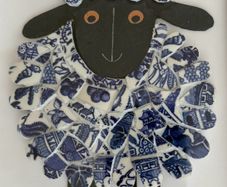 Handcrafted framed mixed media sheep Mosaic