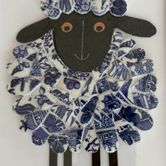 Handcrafted framed mixed media sheep Mosaic