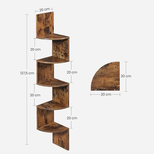FREE EXPRESS SHIPPING Corner Shelf, Wall Shelf, 5 Tiers, Zigzag Floating Shelf, Bookcase for Kitchen, Bedroom, Living Room, Office, Rustic Brown