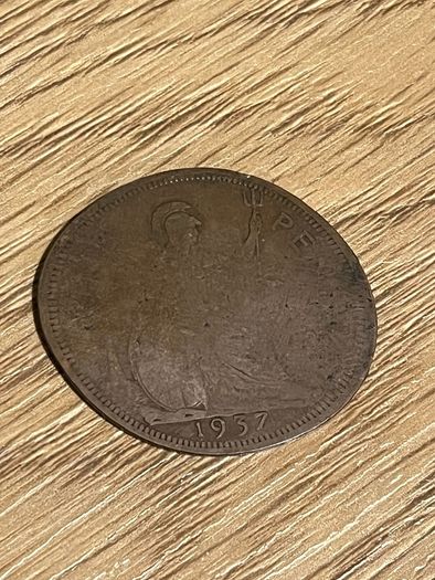 Flattened 1937 One Penny coin