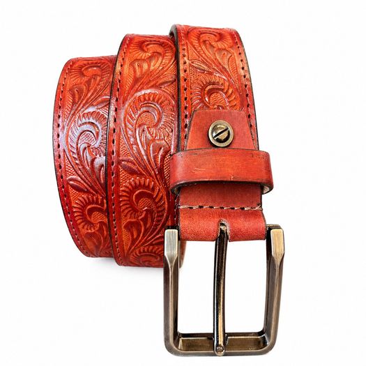 Premium Genuine Leather Belt Dual Tone Vintage Embossed Design with Antique Metal Buckle