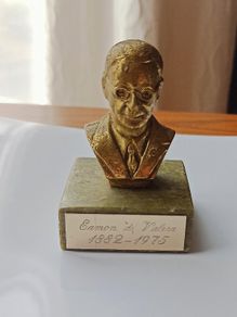 Vintage brass bust on Hibernia Marble of Eamon de Valera 1882 - 1975 an Irish president and political leader  made in Ireland  height  8.5cm
