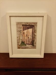 Painting of red country door