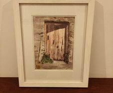 Painting of red country door