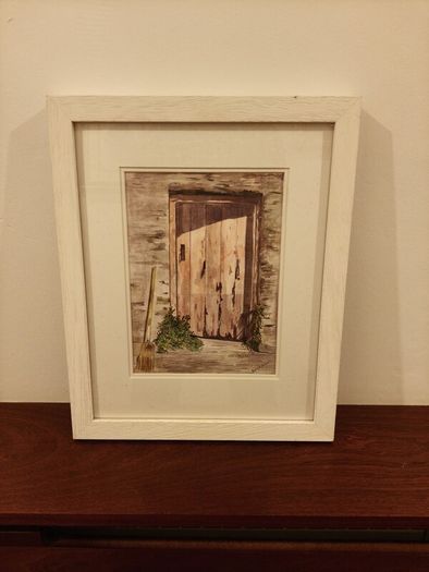 Painting of red country door