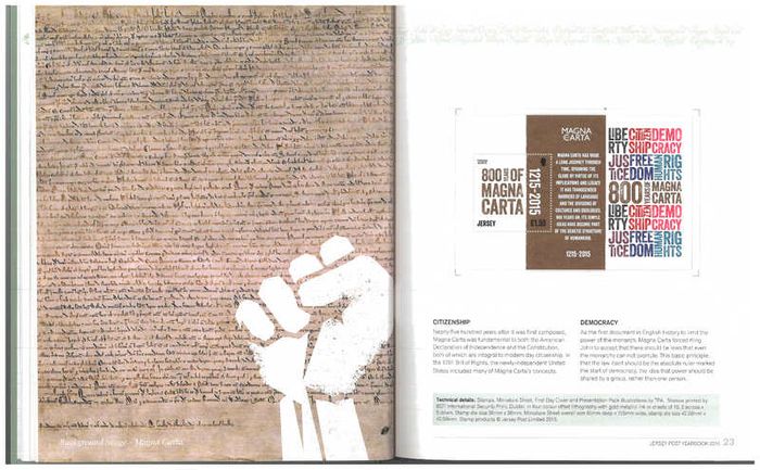 2015 Jersey Stamp Year Book (hardback) issued by Jersey Post includes 28 images of contents