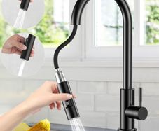 Kitchen Faucet with Removable Shower, Stainless Steel Kitchen Sink Faucet Mixer Tap with Removable Base, 360 Swivel, 2 Water Modes Cold and Hot Available - Black