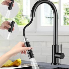 Kitchen Faucet with Removable Shower, Stainless Steel Kitchen Sink Faucet Mixer Tap with Removable Base, 360 Swivel, 2 Water Modes Cold and Hot Available - Black
