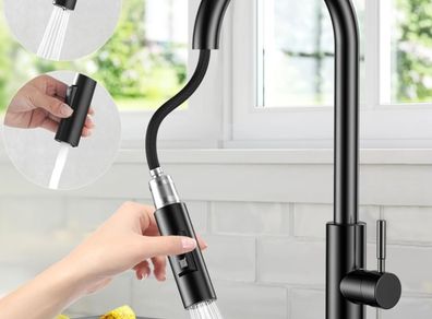 Kitchen Faucet with Removable Shower, Stainless Steel Kitchen Sink Faucet Mixer Tap with Removable Base, 360 Swivel, 2 Water Modes Cold and Hot Available - Black