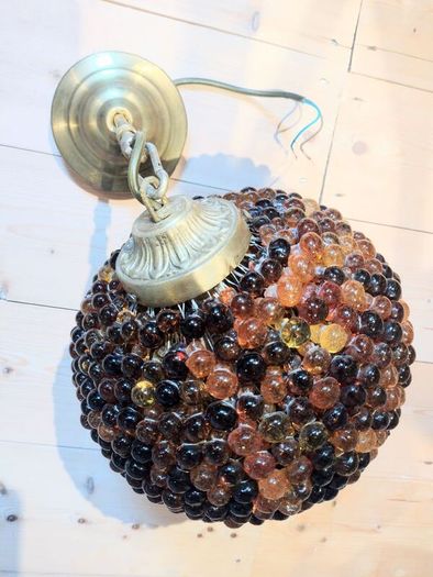 Vintage Glass Bead Ceiling Light - Mid-Century Brass Pendant