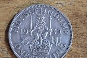 Great Britain UK 1939, One Shilling, George VI, Scottish Crest, Silver Coin - free standard postage