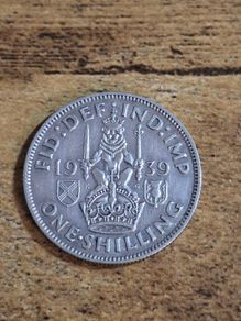 Great Britain UK 1939, One Shilling, George VI, Scottish Crest, Silver Coin - free standard postage