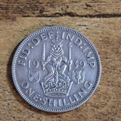 Great Britain UK 1939, One Shilling, George VI, Scottish Crest, Silver Coin - free standard postage