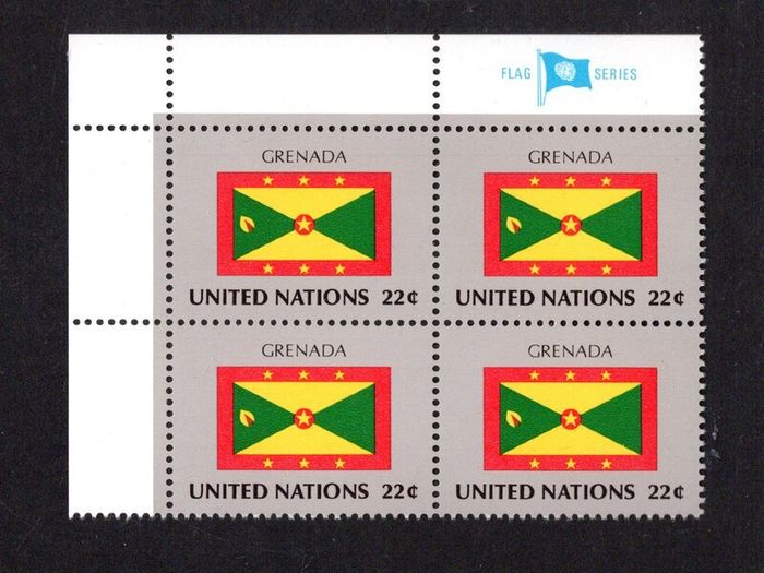 1985 United Nations New York Grenada National Flag (part of flag series) Block of 4 Mint Never Hinged (MNH)