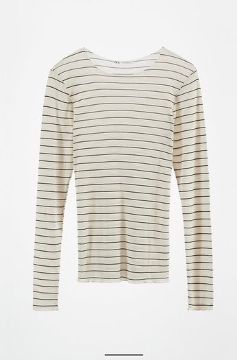 Zara long sleeve tshirt size S cream black stripe print