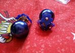 Purple flower earring with back pearl earring stopper