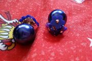 Purple flower earring with back pearl earring stopper