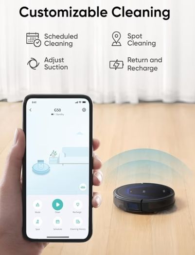 G50 Robot Vacuum Cleaner with 4,000 Pa Strong Suction, Pro-Detangle Comb, Roller Brush, Automatic Charging, Quiet, Work with Alexa, BoostIQ, Ideal for Pet Hair, Hard Floors, Carpet