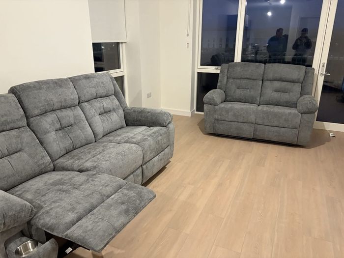 3+2 Montana Grey & Beige fabric recliner sofa