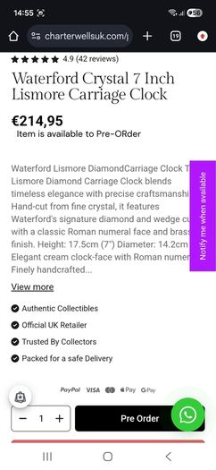 waterford crystal large carriage clock