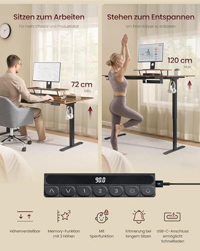 Height Adjustable Desk 140 x 70 cm USB-C Port