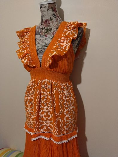RIVER ISLAND Orange floral frill detail beach maxi dress, NEW WITH TAGS
