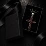 Vintage 925 Sterling Silver & Garnets Cross Necklace Image 2