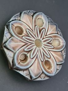 Vintage 1970s Floral Ceramic Candle Holder, Decorative Pottery Dish, Glaze, Retro