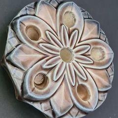 Vintage 1970s Floral Ceramic Candle Holder, Decorative Pottery Dish, Glaze, Retro
