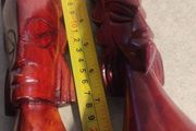 2x wooden sculptures, vintage hand carved wood busts of Fijian man and woman