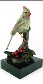 Northern Cardinal Bird - Cold Painted Bronze, Signed