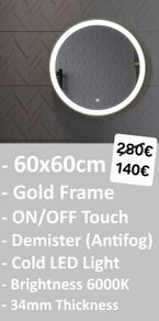 LED Bathroom Mirror Gold Frame 60cm