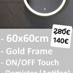LED Bathroom Mirror Gold Frame 60cm