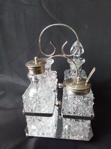 Antique EPNS  Crystal Cut Glass Cruet Set