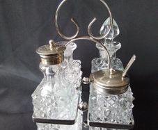 Antique EPNS  Crystal Cut Glass Cruet Set