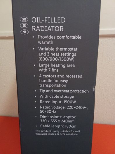 Electric Heater Radiator as new in box oil filled