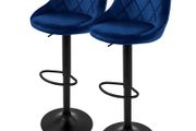 Set of 2 blue velvet bar stools set of 2 blue velvet cover with backrest and footrest height adjustable