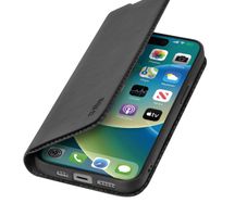 SBS Wallet Smooth Case for iPhone 15 - Soft Touch Finish with Card Slot, Built-in Stand, Magnetic Closure, Easy Access to Buttons, Black
