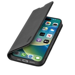 SBS Wallet Smooth Case for iPhone 15 - Soft Touch Finish with Card Slot, Built-in Stand, Magnetic Closure, Easy Access to Buttons, Black