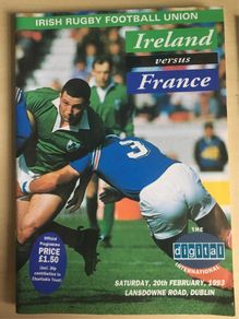 20th Feburary 1993 Irish Rugby Football Union Programme. Ireland V France @ Lansdowne Road.