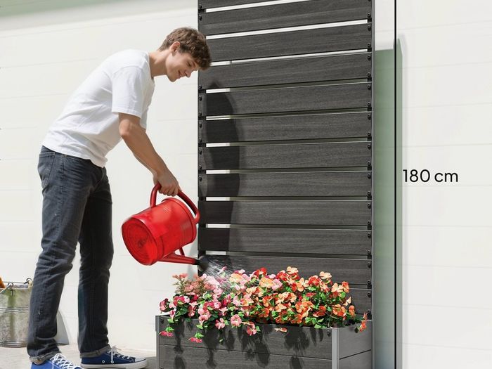 Raised Bed for Garden, Planter with Trellis for Climbing Plants, Vines, Planter Box with Drainage Gap, Black