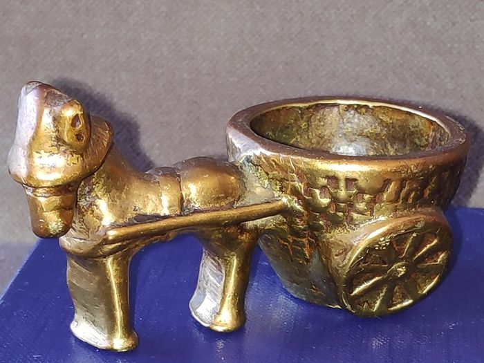 Vintage solid brass donkey & turf creel figurine