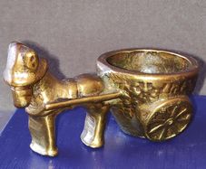 Vintage solid brass donkey & turf creel figurine