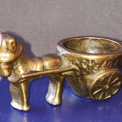 Vintage solid brass donkey & turf creel figurine