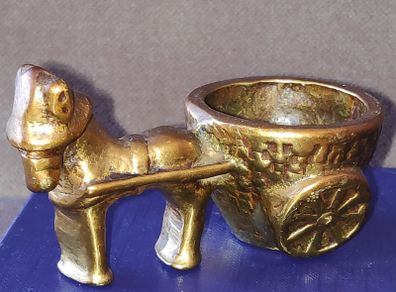 Vintage solid brass donkey & turf creel figurine