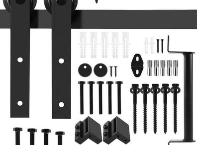 6.6FT Barn Door Hardware Kit with Black Handle
