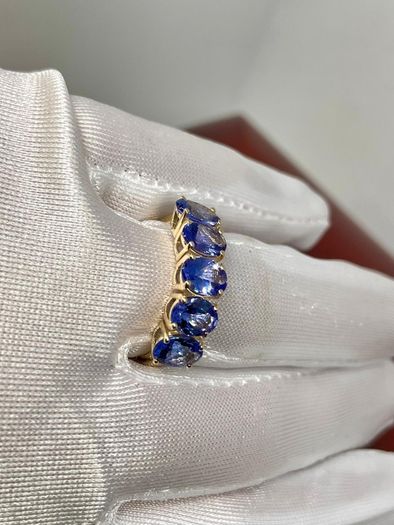 Gold 9K (375) Yellow Gold Premium Tanzanite 5 Stone Ring 4.00 Ct.
